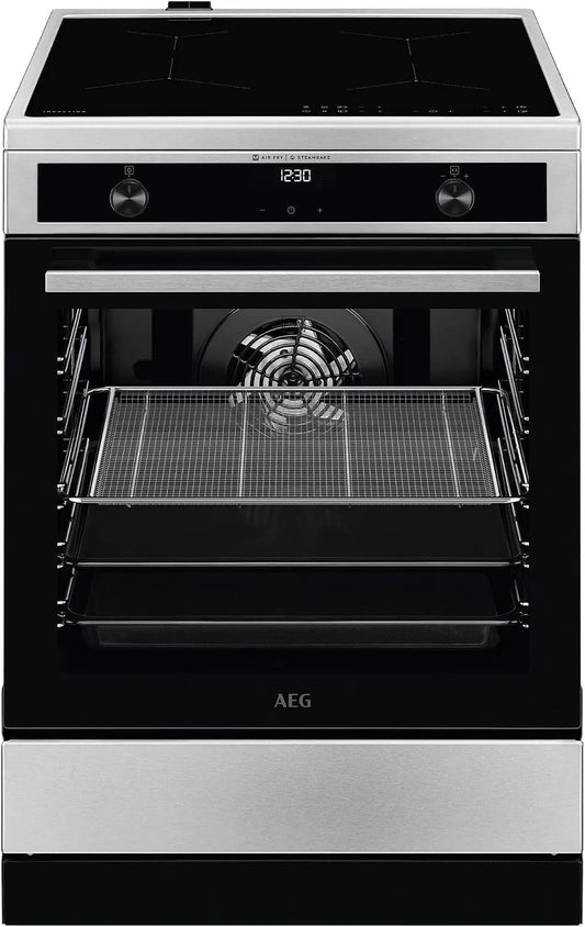 AEG Hob2Hood CIB6643BBM, Kogeplader, stående komfur med induktionskogetop 60 cm / SteamBake - med fugttilsætning / /, Sort, 60 cm