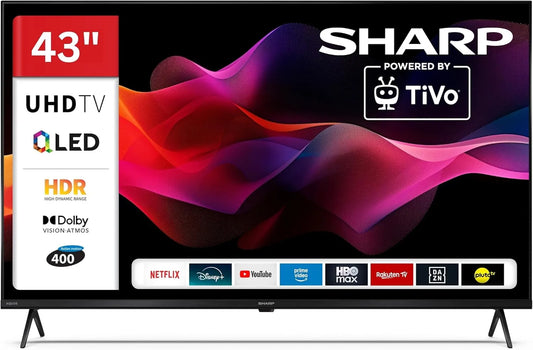 SHARP 43HM5745E, Bærbare TV'er, QLED TV 43 tommer Smart TV 4K UHD Dolby Vision HDR, Sort, QLED, 4K, 108 cm