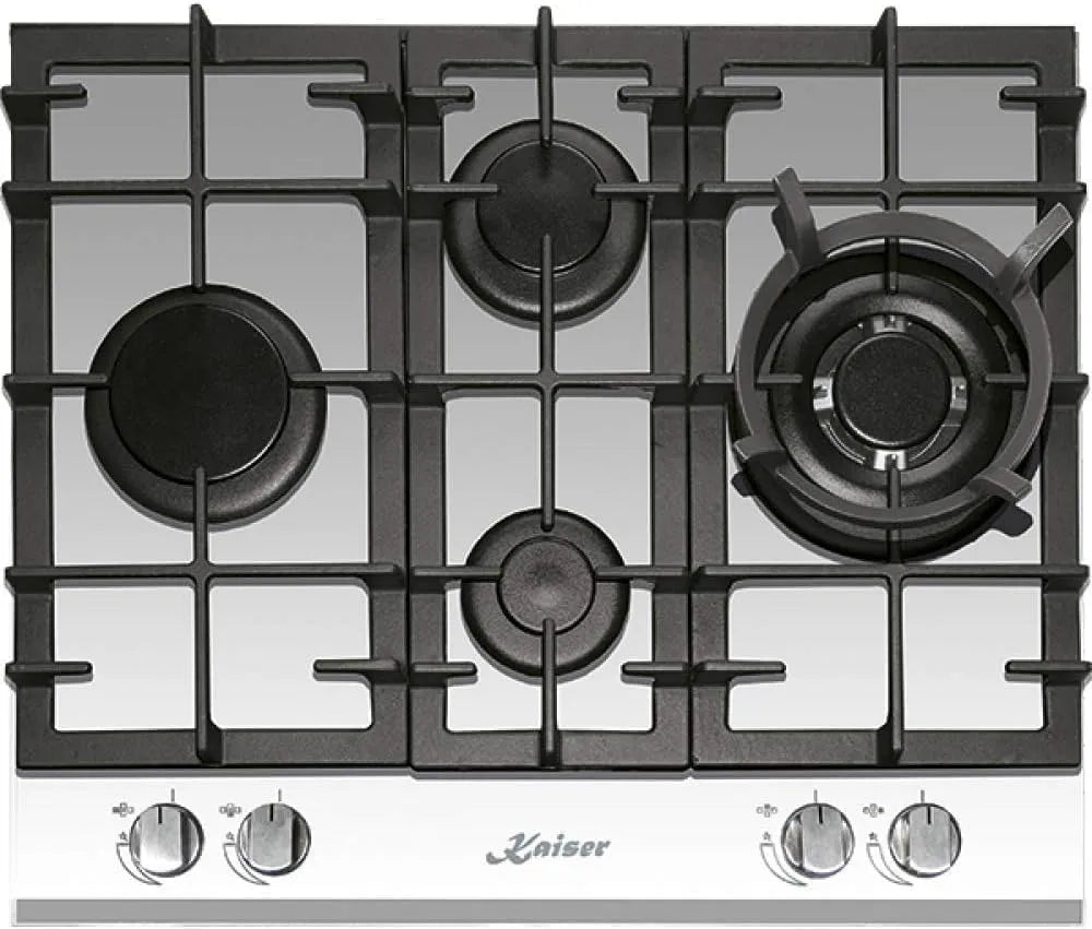 Kaiser Brenner/3 Einbau/4, Kogeplader, KCG 6394w Turbo Romb / Gas Kochfeld 60cm Autark / Kochfeld / Gas på hvidt glas /, Sort, 6394w, 60cm