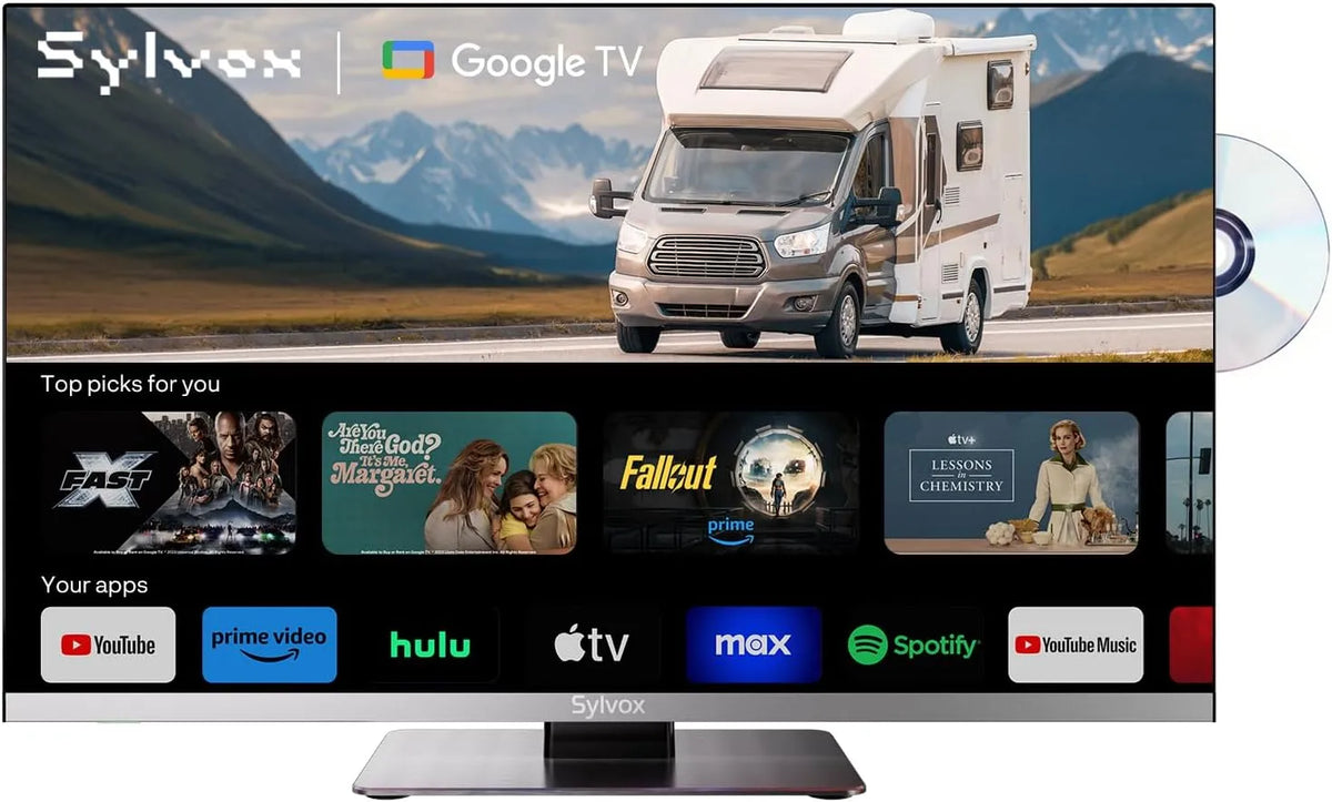 SYLVOX 1080P, TV'er, 24 'Motorhome TV med DVD-afspiller, 12V Smart TV Fuld HD, Sort, 24 ', 12V, 9V, 32V