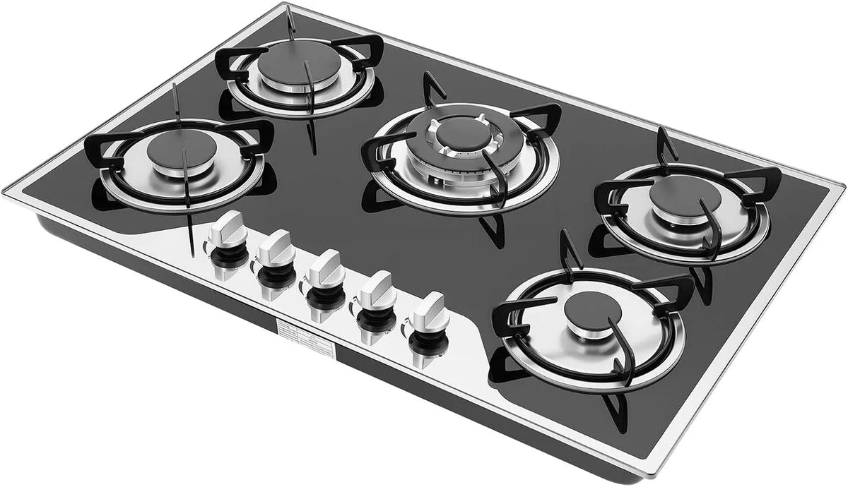 ACLICE 5-Flammig 5-Flamig, Kogeplader, Gas Hob Sort hærdet glas LPG / NG 5 brænder 10236 BTU build- in / worktop, Sort, 10236 BTU, 3kW, 2, 75kW