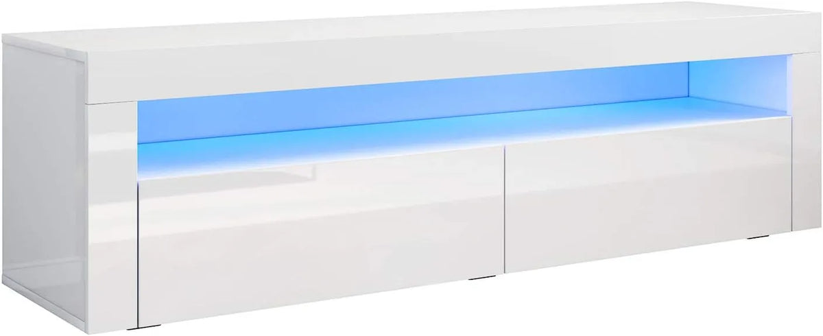 SONNI, TV-borde og lowboards, TV kabinet med LED (16 farver), 2 døre, blank hvid, 155x40x45cm, Hvid, 16 mm, 3 mm, 4 g