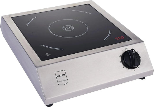 METRO Professional GIC3500, Kogeplader, METRO Professionel induktionsspole, rustfrit stål / glas keramik, 3500 W, 11, Sølv / sort, 26 cm