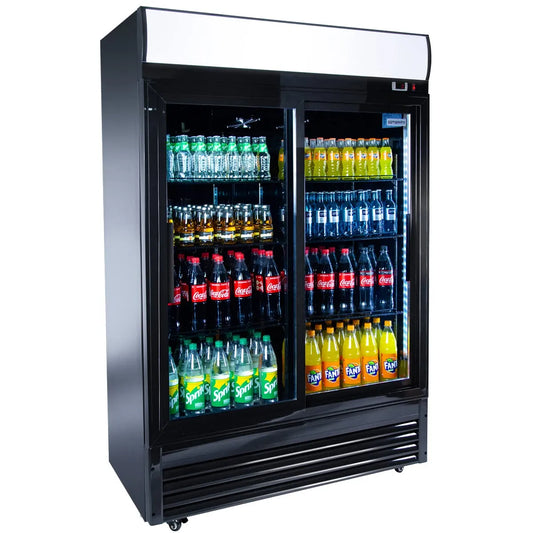 GGM Gastro, Drikkevarekøleskabe, Drivhuskøler 880 L med 2 skydeglasdøre, Hvid, 880 L, 1, 295 mm, 695 mm, 995 mm