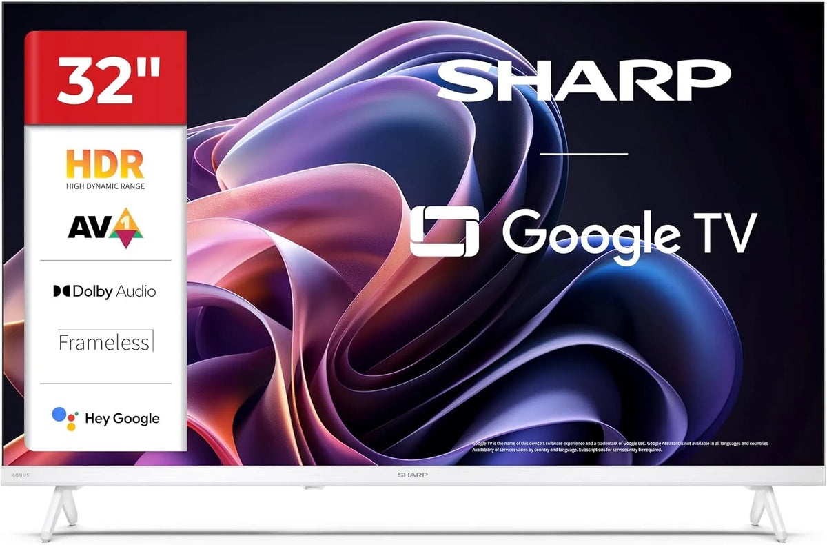 SHARP 32HF2365EW, TV'er, Google TV, 32 ′ ′ HD, Frameless, 60 Hz, 2x3 W Sound, 3X HDMI, 2X USB, hvid, 2x3, 3, 5mm