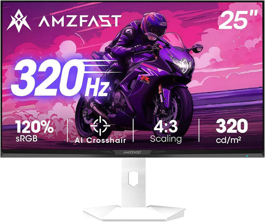 Amzfast VESA100x100 AMZG25F6F, Skærme, 25 tommer 320Hz Gaming Monitor, FHD 1920x1080 Fast IPS Panel med 1ms MPRT, AI, Blå, 320Hz, 1920x1080