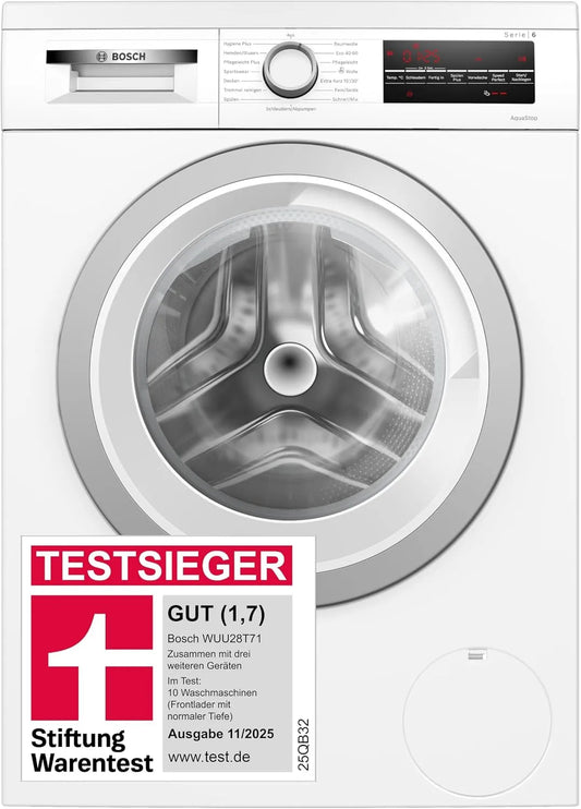 Bosch WUU28T71, Vaskemaskiner, serie 6 understrukturvaskemaskine 8 kg 1400 UpM AquaStop, Hvid, 8 kg, 10 v, 5 × 59, 8 × 59cm