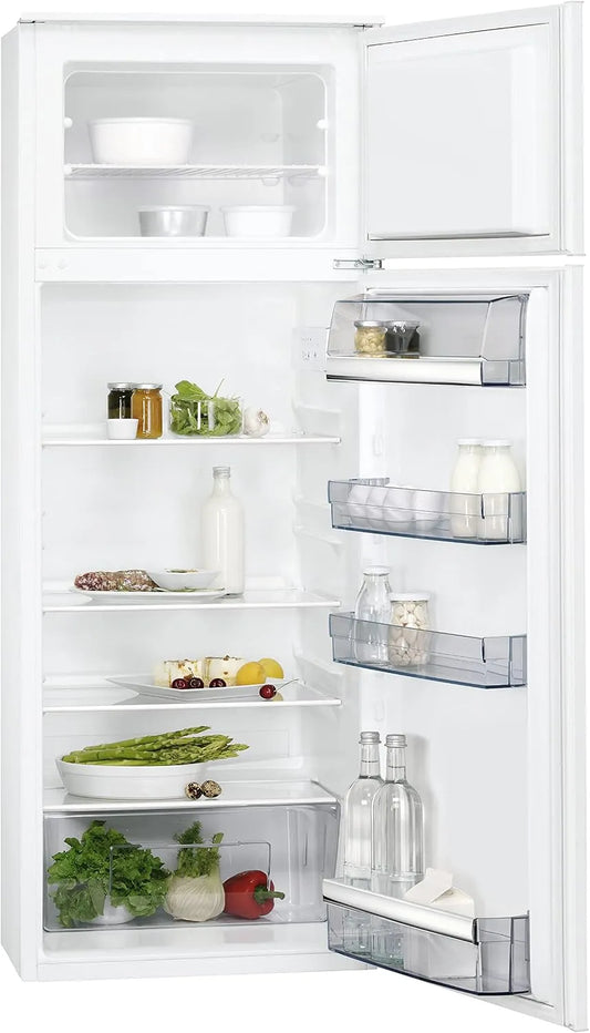 AEG SDE614F1AS, Køle-/fryseskabe, installation dobbeltdør - køleskab / 1446 mm / frysedel over / 218 L / blår dør /, Hvid, 1446 mm, 218 L