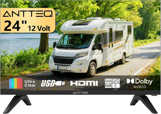 Antteq DVB-T2/C/S2 12-Volt-HD-Fernseher, TV'er, 61 cm (24 tommer) 12-volt HD-fjernsyn, frameless design, frameless tv, Freeview, Sort, 61 cm, 12V