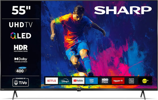 SHARP 55HM5745E, Bærbare TV'er, QLED TV 55 tommer Smart TV 4K UHD Dolby Vision HDR, Sort, QLED, 4K, 139 cm