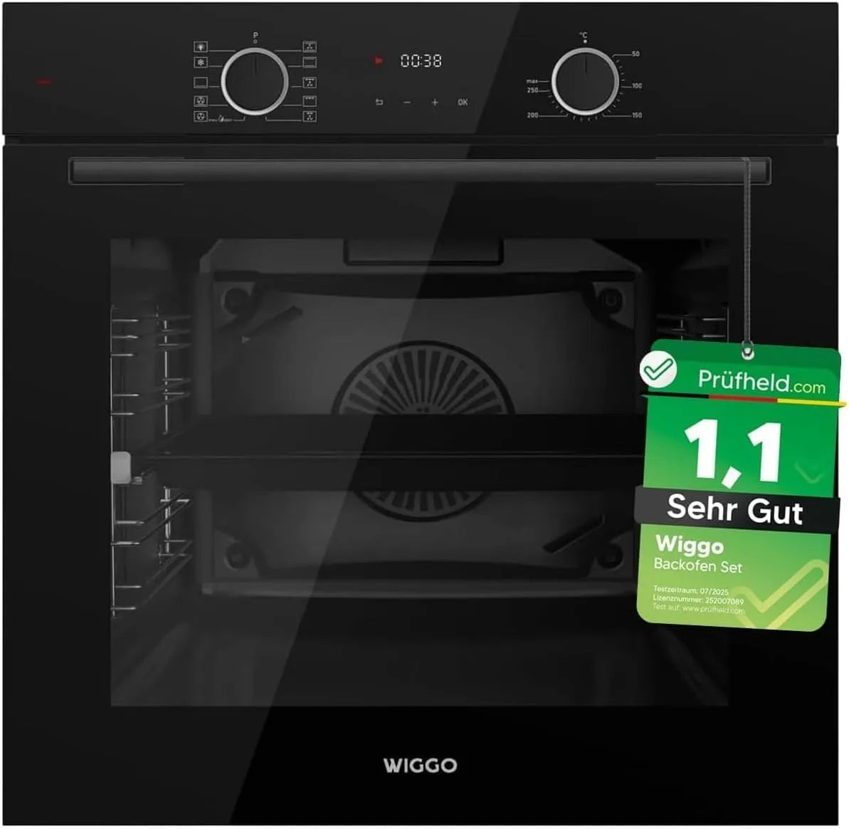 Wiggo, Ovne, [REVIEGOOD, grade 1.1 ] Backofen Set Grey 60cm 73L med teleskopskinner & Airfry, Grå, 60cm, 73L, 2500W, 230V