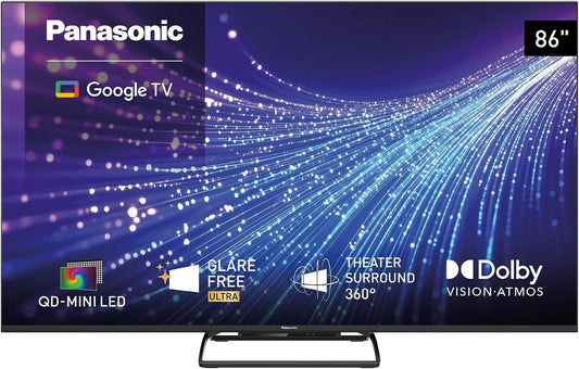 Panasonic TN-86W95C, Bærbare TV'er, TN, 4K UHD QD- Mini LED-tv, Glare Free Ultra, Google-tv, Sort, 86W, 4K, Mini LED, 2G