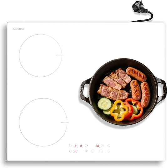 Karinear 220-240V 99-Minuten-Timer, Kogeplader, induktion hob 3 plader Weiss med stik, selv- tilstrækkelig hob build- i 59CM, Hvid, 240V, 59CM