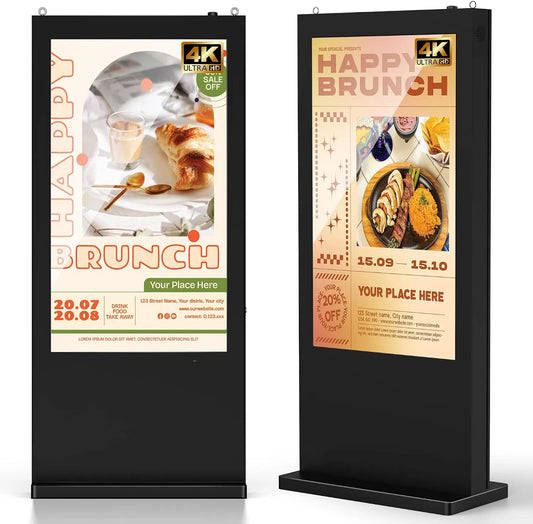 YIXZSWD, LCD-grafik-skærme, 65 'Udendørs Digital Signage skærm 4K, 3000 Nits Lysstyrke LCD-skærme, IP65, Sort, 65 ', 4K, 65 V, 6 mm